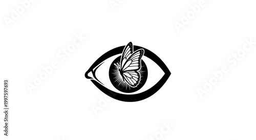 A stylized eye with a butterfly inside.