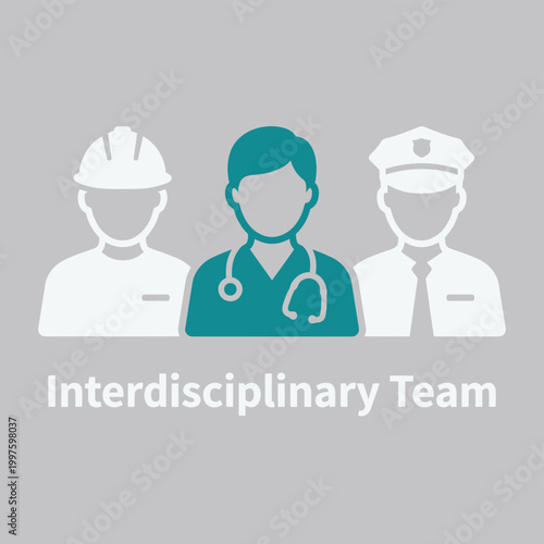 Interdisciplinary team with doctor engineer and pilot icons Vector