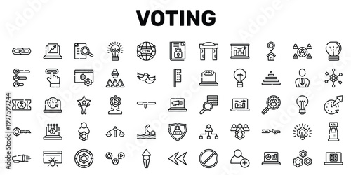 voting outline icon set featuring circular clock, behavior, administrator, online voting icons.