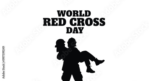 World Red Cross Day concept showing rescue workers in silhouette symbolizing humanitarian aid and emergency support