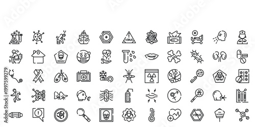 outline icon set featuring aids, medical, smallpox, cells icons.