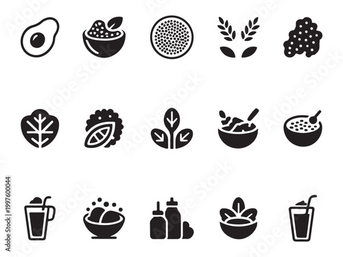 Premium Healthy Superfoods Icon Set - Organic Nutrition and Wellness Food Vector
