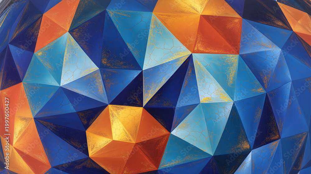 Fototapeta premium Geometric abstract surface creating blue orange pattern