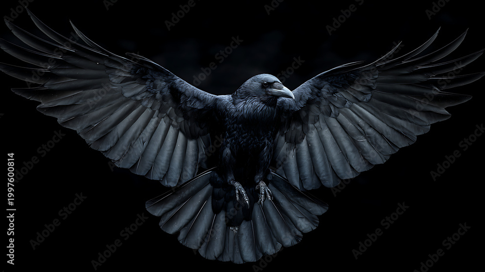 Naklejka premium Black crow with spread wings