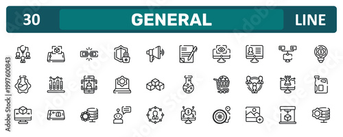general outline icon set featuring collaborative idea, hr software, digital strategy, data engineering icons.
