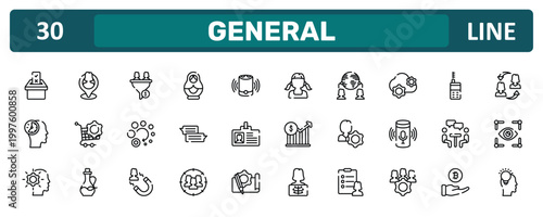 general outline icon set featuring referendum, saas, job interview, inspiration icons.