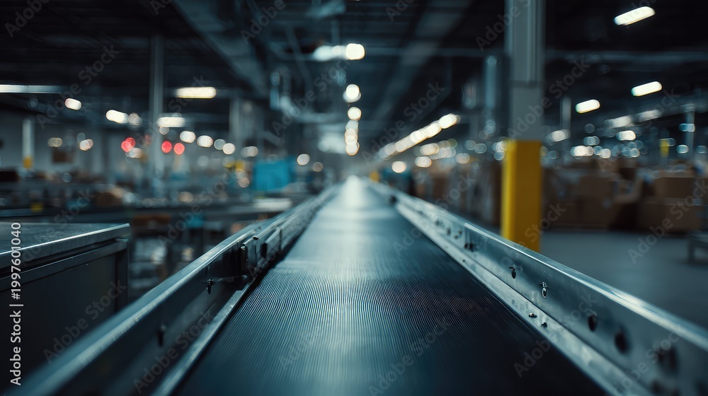 Fototapeta premium Automated conveyor belt moving goods in modern warehouse