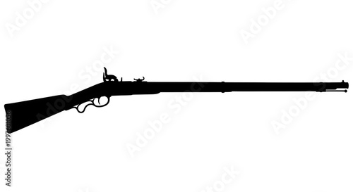A revolutionary war-era musket silhouette, isolated on white.