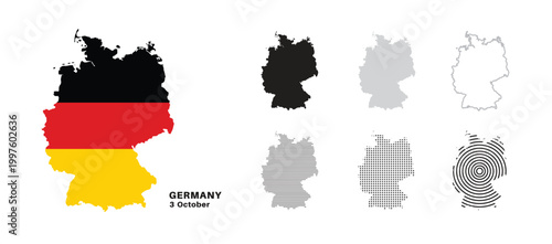 Set of isolated germany maps. germany flag overlaid with flag proportions. Maps and traveling around the world