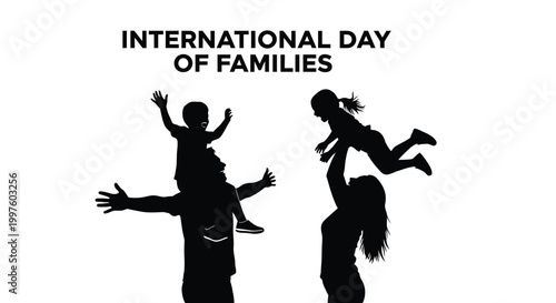 Joyful family silhouettes celebrating international day of families with parents playing happily with their children.