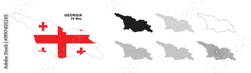 Set of isolated georgia maps. georgia flag overlaid with flag proportions. Maps and traveling around the world
