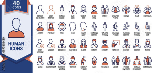 A collection of various people icons and illustrations are displayed on a white background.