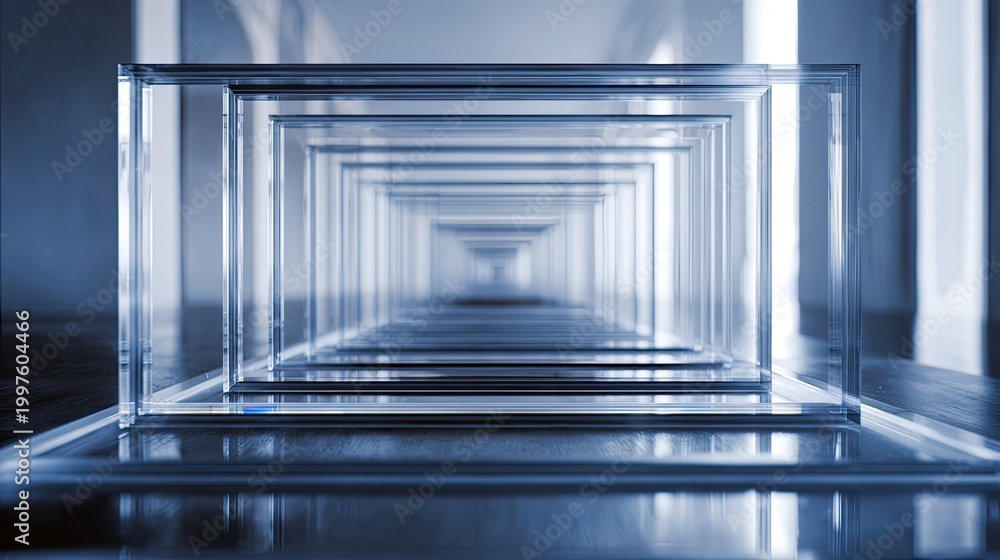 Fototapeta premium Glass frames creating an infinite tunnel perspective