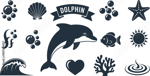 Dragon Dark Fantasy Icons Set with Skull Symbols