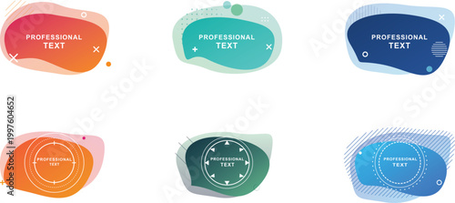 Set of abstract gradient shapes with text placeholders modern fluid design elements for banners and promotions isolated on white