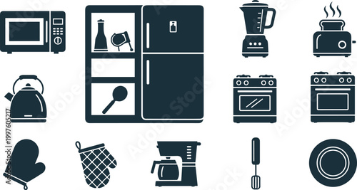 Kitchen Appliance Icons Set with Home Cooking Symbols