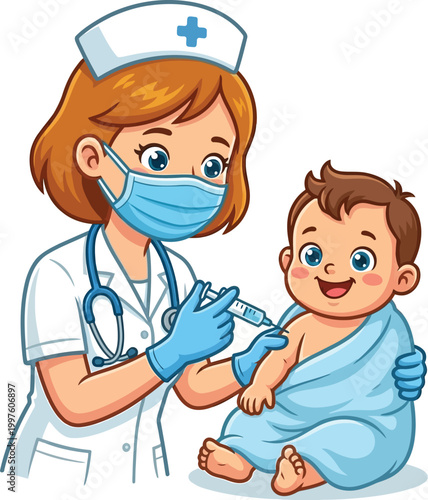 Vaccination Time: A compassionate medical professional administers a vaccine to a young child, symbolizing health, protection, and the essence of care. 