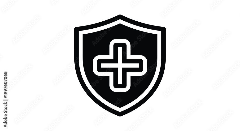 Fototapeta premium shield icon with cross symbol on white background