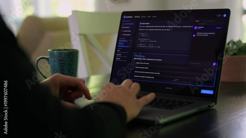 Older male university student receives alert warning notification for violating academic integrity policies by using AI chatbot for assignment concept