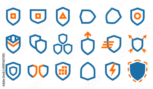 Security and protection icons featuring shields with various symbols and designs security protection abstract