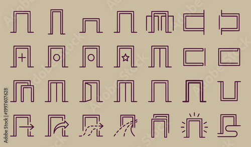 Collection of doorway and gate icons with variations and entrance concepts line art entrance collection