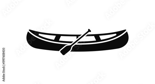 canoe silhouette with paddle on white background