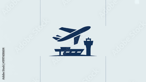 Airport with plane taking off and control tower  travel and transportation concept