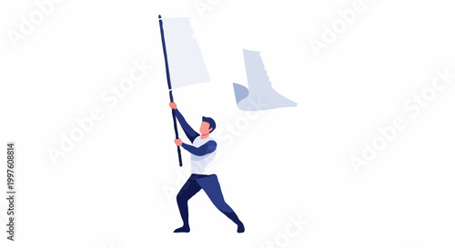 A person holding a white flag signaling surrender or truce 