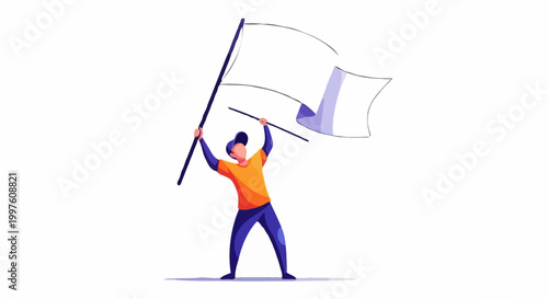 A person holding up a white flag, against a vibrant background. Symbolizing surrender, truce, or peace 