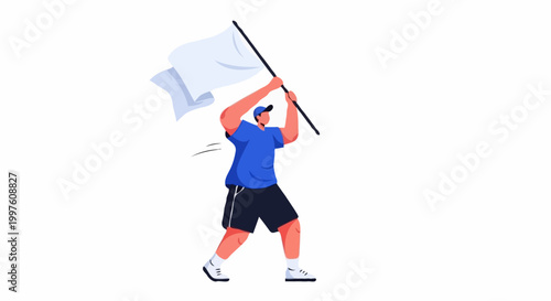 A person waves a white flag indicating surrender or peace