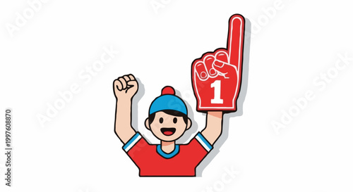 A joyful fan wearing foam hand and celebrate a game or event