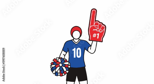 Fan with foam finger and pom-pom in sporting attire