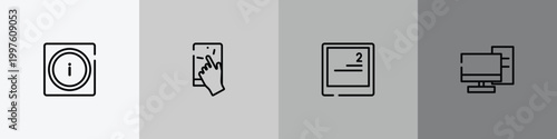 collection. outline outline icon set featuring information on internet, touch, keyboard key with number 2, server from client icons.