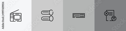 customer reviews outline icon set featuring portable television, pipes, hdmi, dissatisfaction icons.