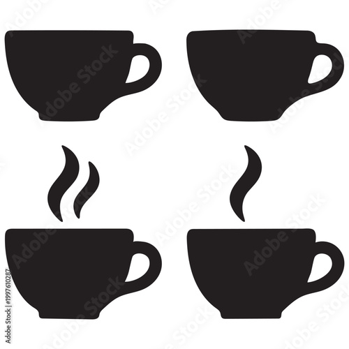 coffee cup silhouettes with steam on white background high quality professional detailed modern elegant stylish clean