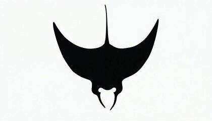 Black manta ray silhouette graphic. Simple isolated visual symbol for ocean life logos or marine biology concepts. Clean design for nature themes.