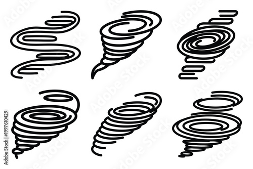 Hand drawn  cyclone weather outline icon set. Minimal Line art weather icons.