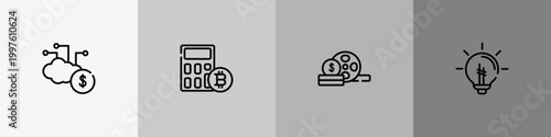 office outline icon set featuring yen, old car, devaluation, intranet icons.