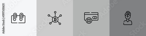 business outline icon set featuring cybercrime, bank rate, spreading, retailer icons.