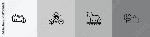 business outline icon set featuring piggybank, bills, reduction, authorization icons.