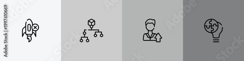 business outline icon set featuring department, refund, dive, personal profile icons.