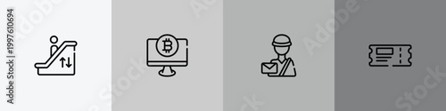 business consultant outline icon set featuring pen container, auctioneer, online banking, files and folders icons.