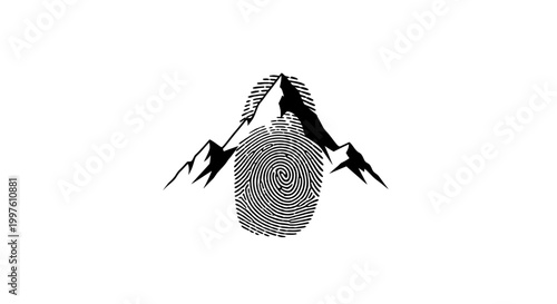 Fingerprint with lightning bolts on mountain.