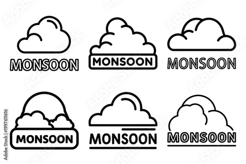 Hand drawn  monsoon weather outline icon set. Minimal Line art weather icons.