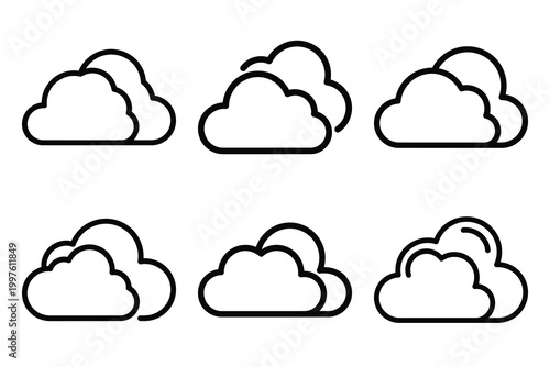Hand drawn  partly cloudy weather outline icon set. Minimal Line art weather icons.