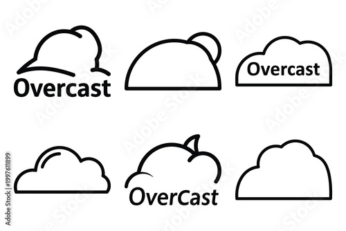 Hand drawn  overcast weather outline icon set. Minimal Line art weather icons.