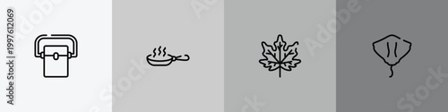 animals outline icon set featuring freezer, pan, fall, stingray icons.