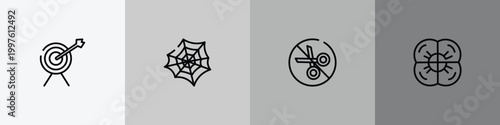 desert outline icon set featuring archery, spider web, no cut, poppy icons.