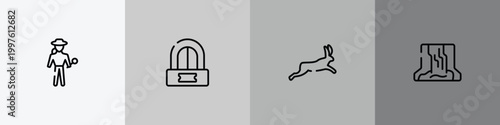 africa outline icon set featuring explorer, ticket office, hare, waterfall icons.