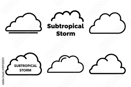 Hand drawn  subtropical storm weather outline icon set. Minimal Line art weather icons.